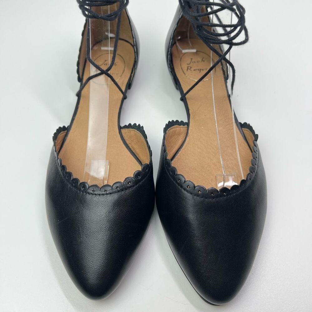Jack Rogers Camille Leather D'Orsay Black Ankle Tie Flats - Picture 2 of 10
